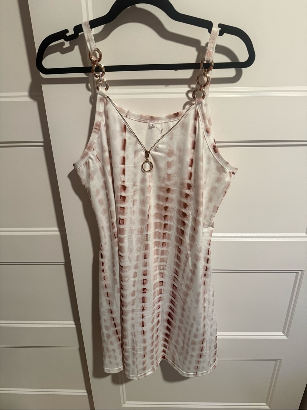 Sleeveless Ring-Trim Tie-Dye Mini Dress - Blush Taupe